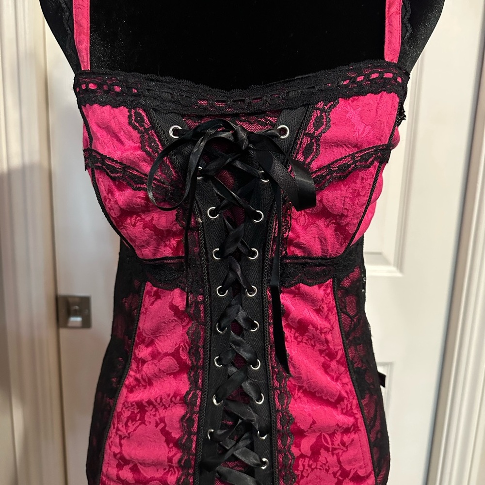 Vintage Y2K Tripp NYC Pink and Black Lace Corset Top